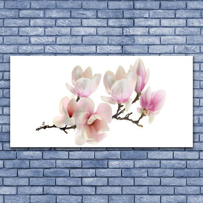 Glass Wall Art Flowers floral pink white