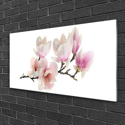 Glass Wall Art Flowers floral pink white