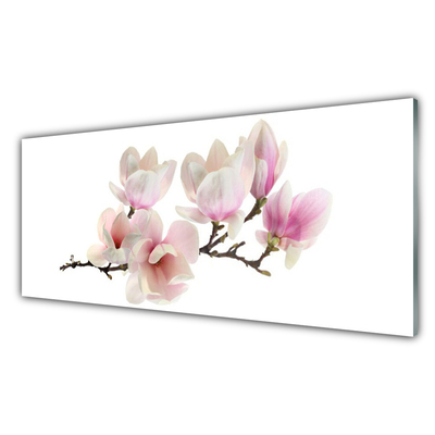 Glass Wall Art Flowers floral pink white