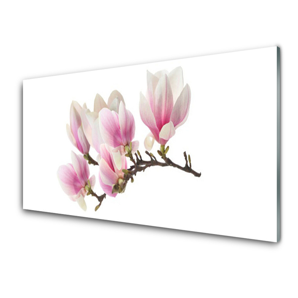 Glass Wall Art Flowers floral pink white