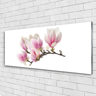 Glass Wall Art Flowers floral pink white