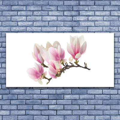 Glass Wall Art Flowers floral pink white