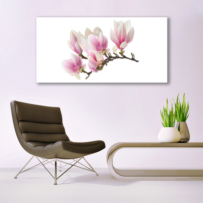 Glass Wall Art Flowers floral pink white