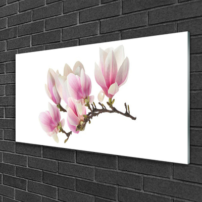 Glass Wall Art Flowers floral pink white