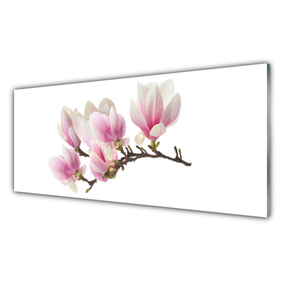 Glass Wall Art Flowers floral pink white