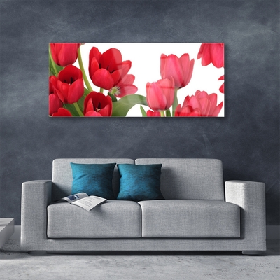 Glass Wall Art Tulips floral red