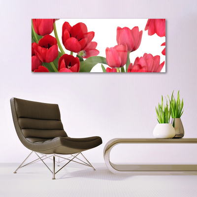 Glass Wall Art Tulips floral red