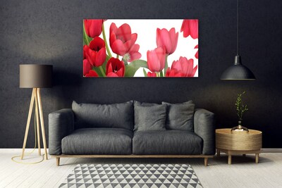 Glass Wall Art Tulips floral red