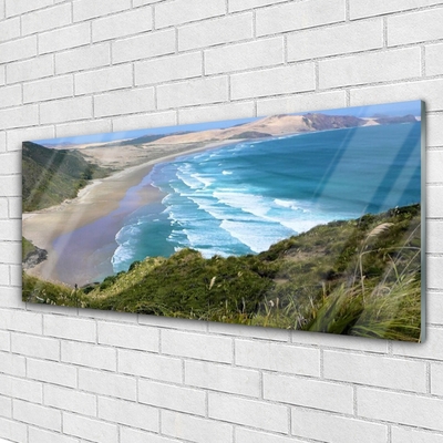 Glass Wall Art Beach sea landscape brown white blue