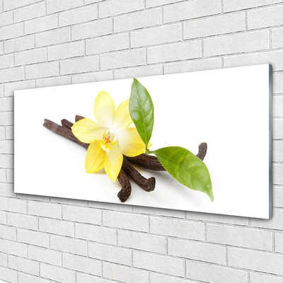 Glass Wall Art Vanilla leaves floral brown yellow green