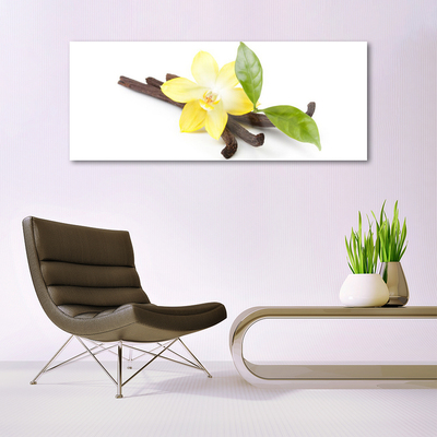 Glass Wall Art Vanilla leaves floral brown yellow green