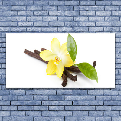 Glass Wall Art Vanilla leaves floral brown yellow green