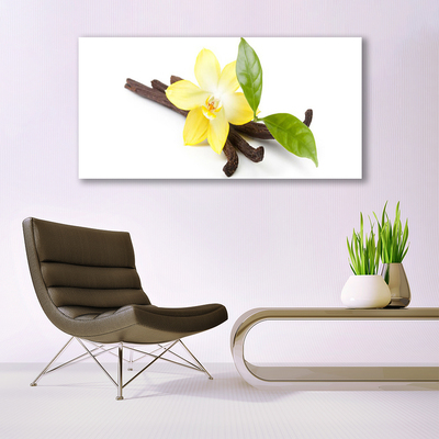 Glass Wall Art Vanilla leaves floral brown yellow green