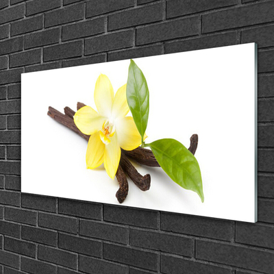 Glass Wall Art Vanilla leaves floral brown yellow green