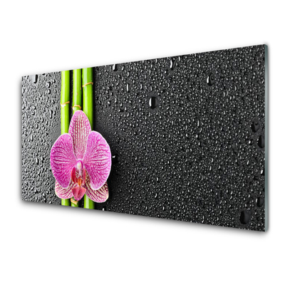 Glass Wall Art Bamboo tube flower floral green pink