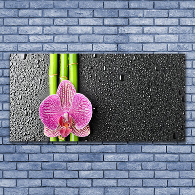 Glass Wall Art Bamboo tube flower floral green pink