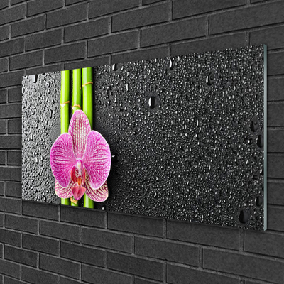 Glass Wall Art Bamboo tube flower floral green pink