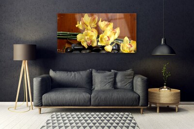 Glass Wall Art Flower stones floral yellow black