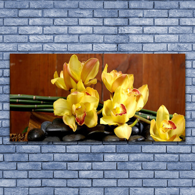 Glass Wall Art Flower stones floral yellow black