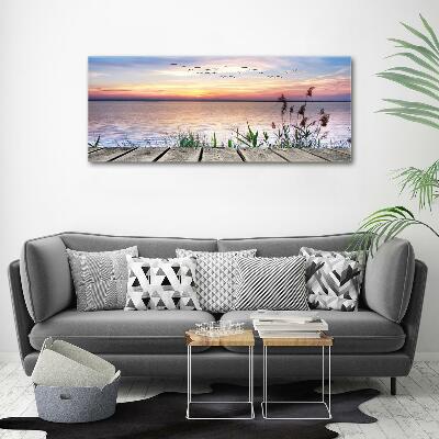 Glass Wall Art Sea landscape blue grey yellow