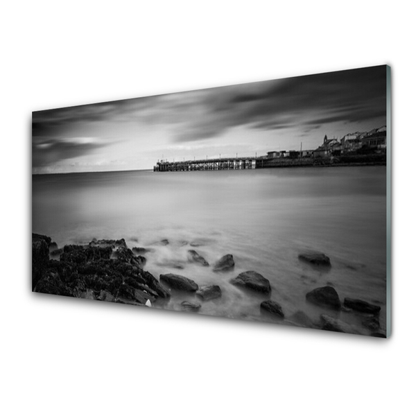 Glass Wall Art Sea stones landscape grey