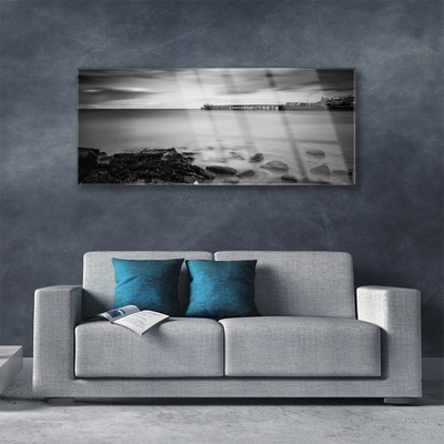 Glass Wall Art Sea stones landscape grey