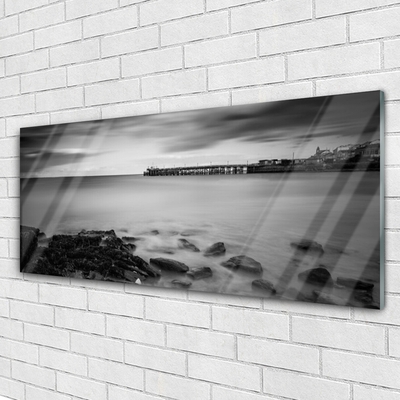 Glass Wall Art Sea stones landscape grey