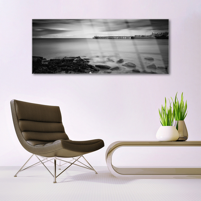 Glass Wall Art Sea stones landscape grey