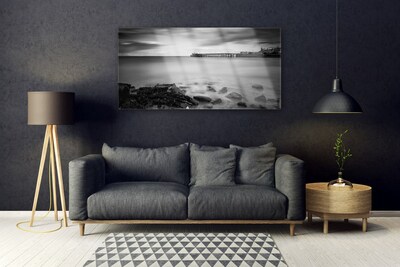 Glass Wall Art Sea stones landscape grey