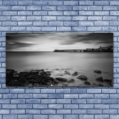 Glass Wall Art Sea stones landscape grey