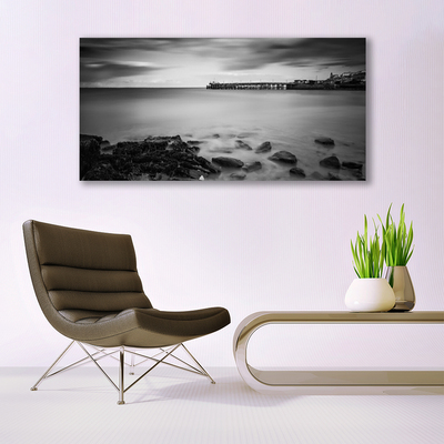 Glass Wall Art Sea stones landscape grey