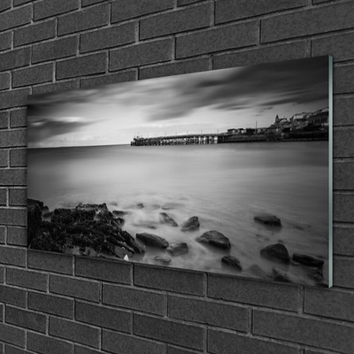 Glass Wall Art Sea stones landscape grey