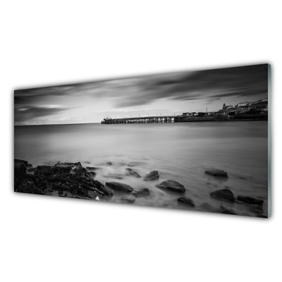 Glass Wall Art Sea stones landscape grey