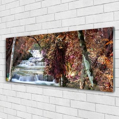 Glass Wall Art Waterfall forest nature white brown