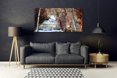 Glass Wall Art Waterfall forest nature white brown