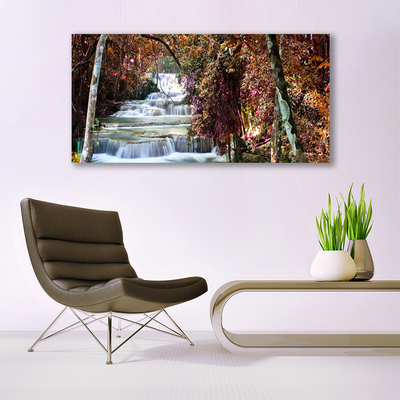 Glass Wall Art Waterfall forest nature white brown