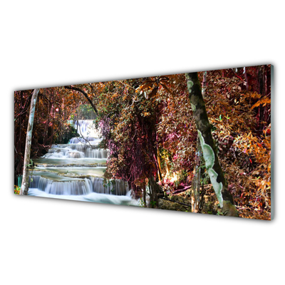 Glass Wall Art Waterfall forest nature white brown