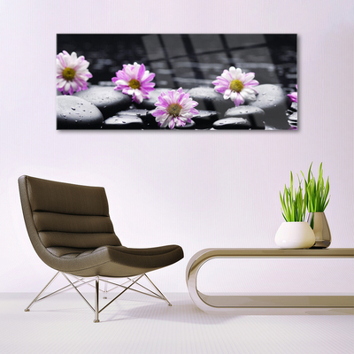 Glass Wall Art Flower stones floral pink white black