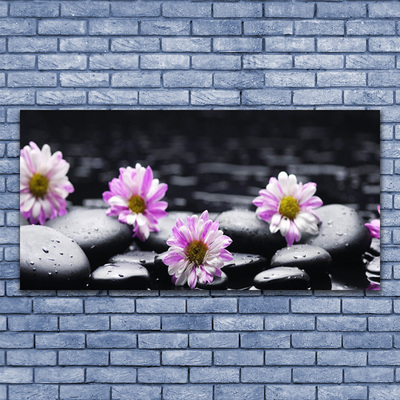 Glass Wall Art Flower stones floral pink white black