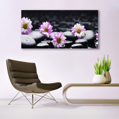 Glass Wall Art Flower stones floral pink white black