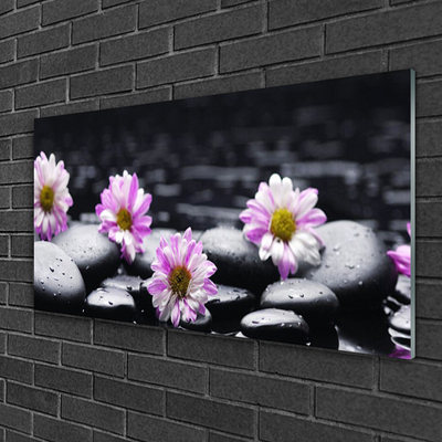 Glass Wall Art Flower stones floral pink white black