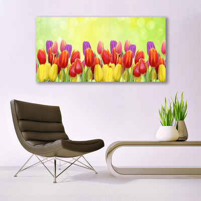 Glass Wall Art Tulips floral yellow red pink