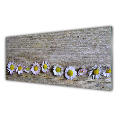 Glass Wall Art Daisy floral yellow white pink