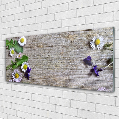 Glass Wall Art Daisy floral pink white yellow