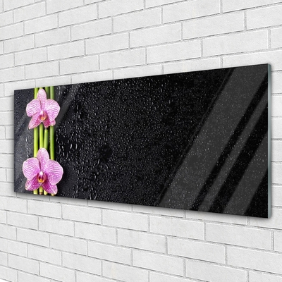 Glass Wall Art Bamboo tube flowers floral pink green