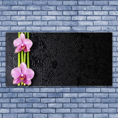 Glass Wall Art Bamboo tube flowers floral pink green