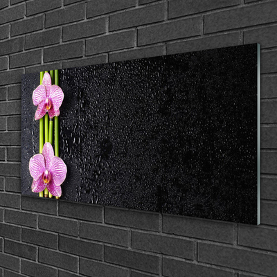 Glass Wall Art Bamboo tube flowers floral pink green