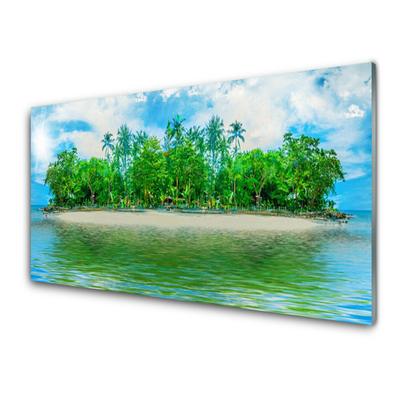 Glass Wall Art Sea island landscape blue brown green