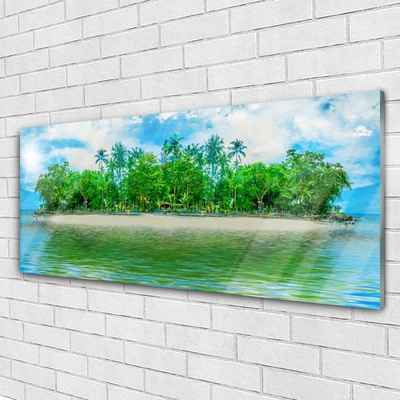 Glass Wall Art Sea island landscape blue brown green