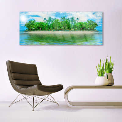 Glass Wall Art Sea island landscape blue brown green